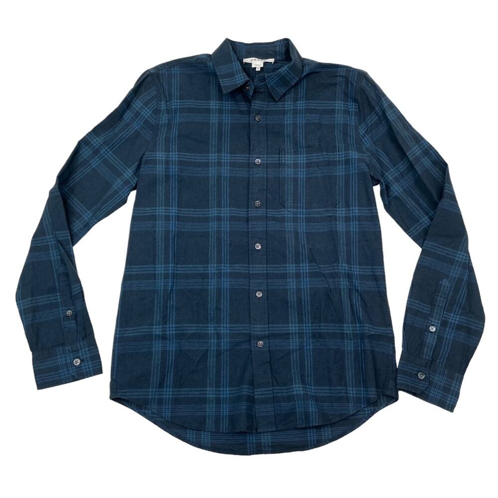 Frame linen blend plaid button down shirt blue NEW Men's - XS